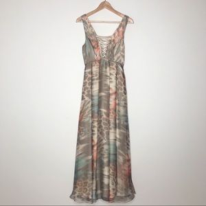 Bebe Leopard Colorful Lace Up Maxi Gown